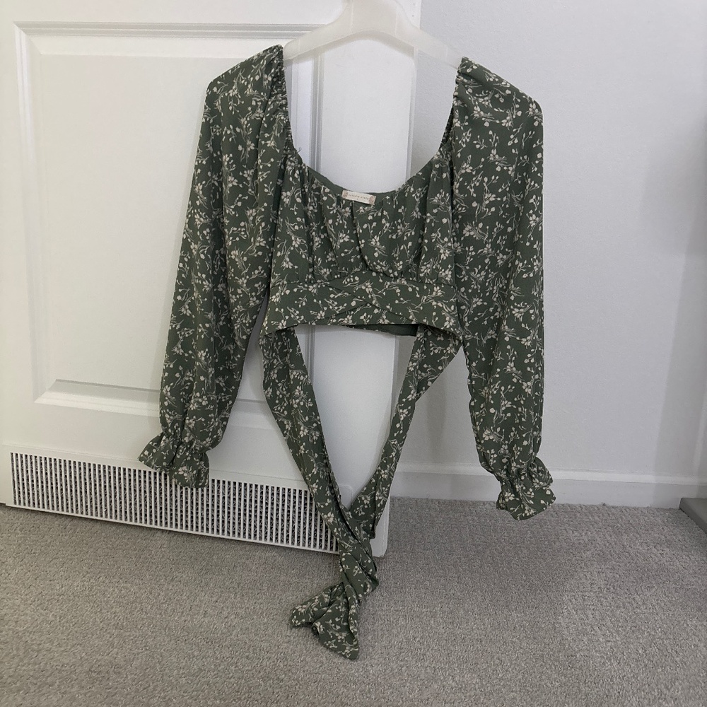 Green Floral Crop Top